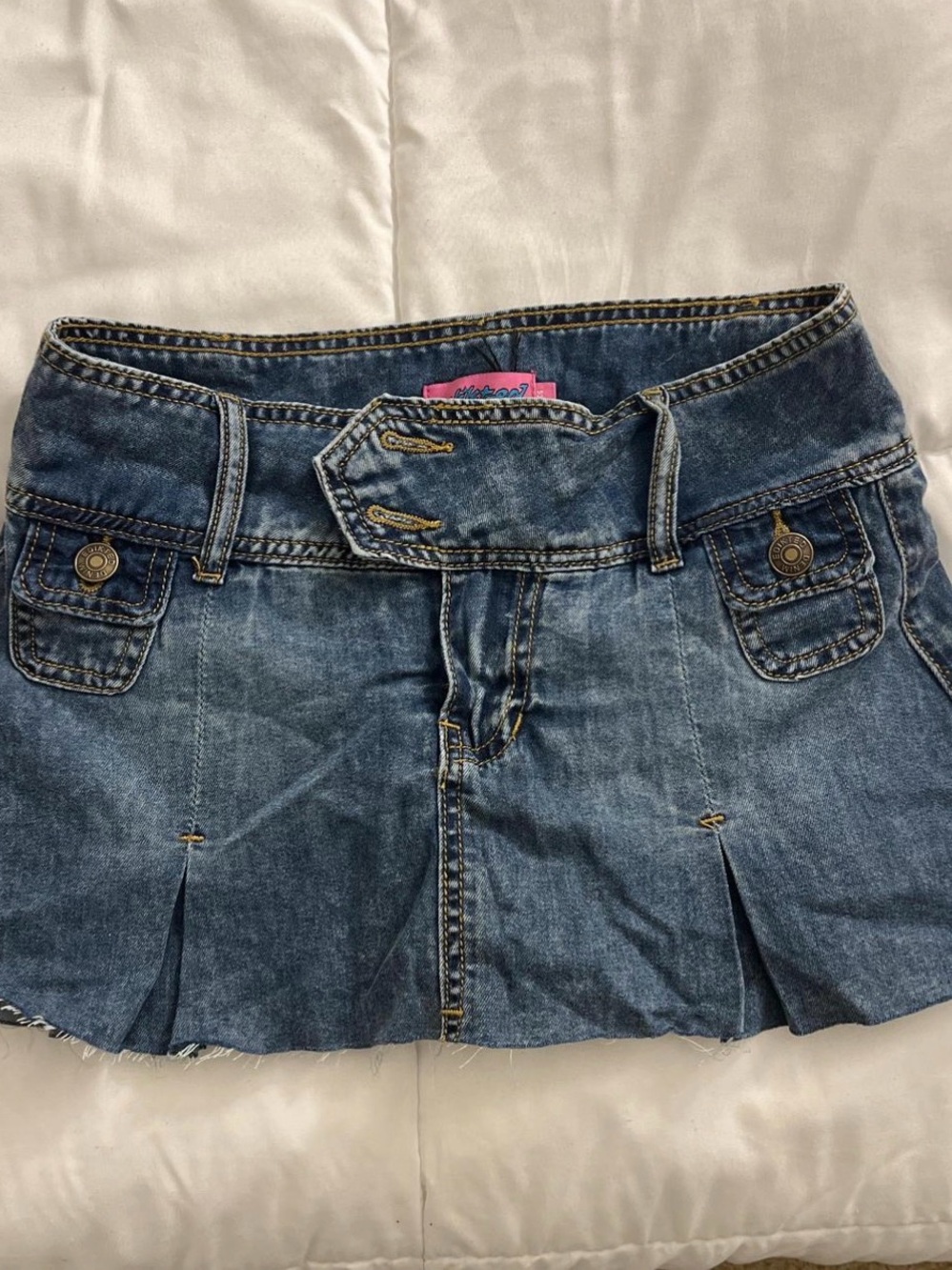 Denim Mini Skirt with Pleats - Blue - Edikted